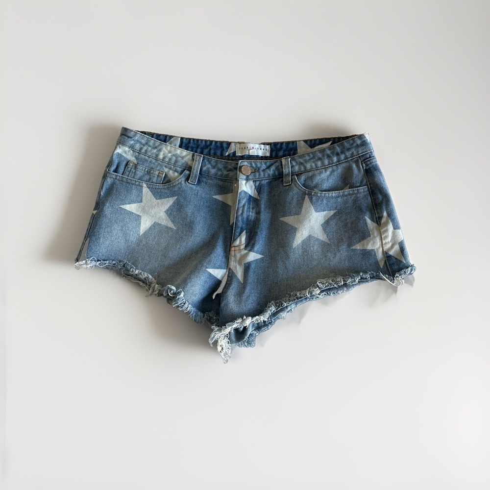 Toast Jeans Star Print Denim Shorts Womens Large Cutoff Distressed USA Festival